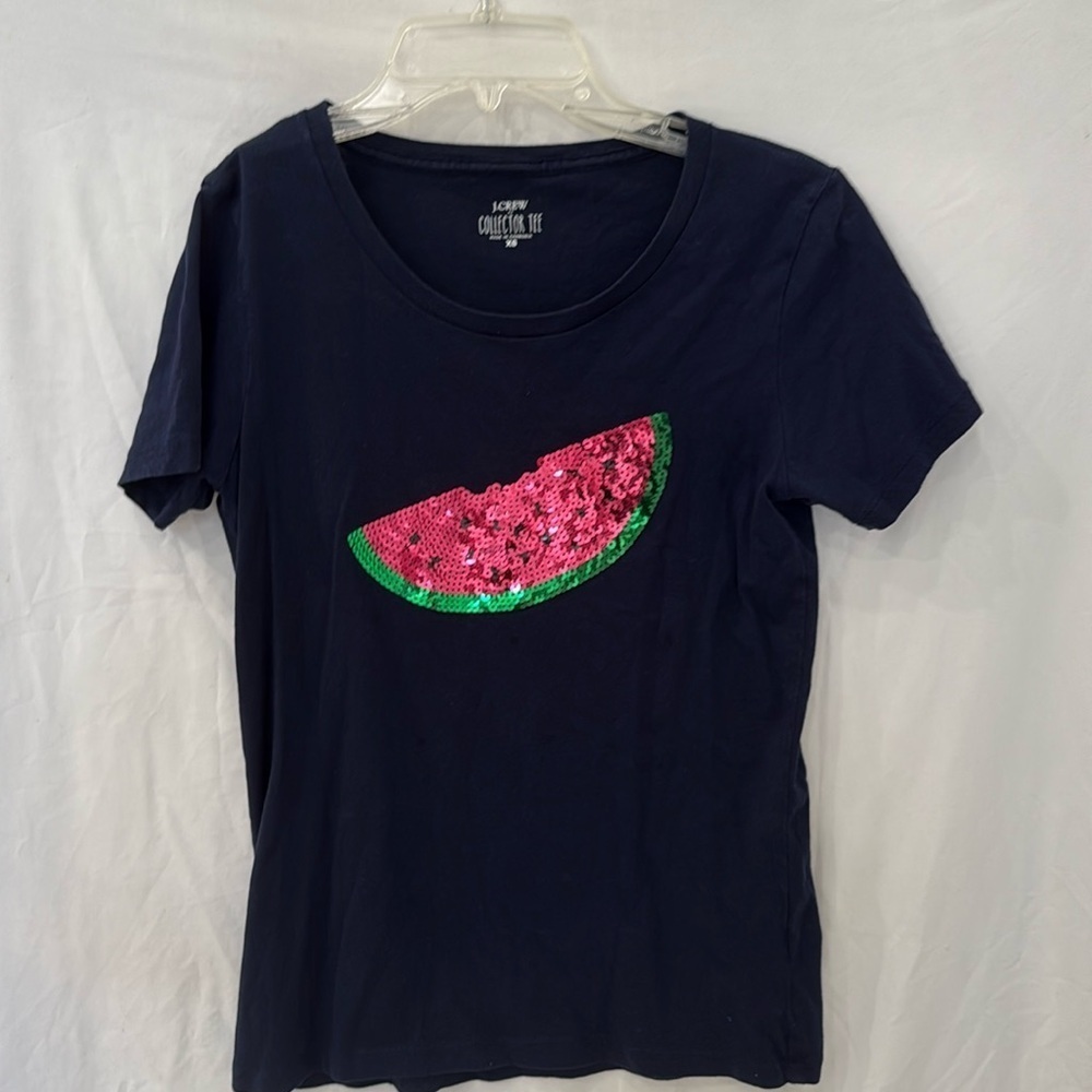 J.Crew Watermelon Collector Tee XS navy blue and sequins super cute!!!